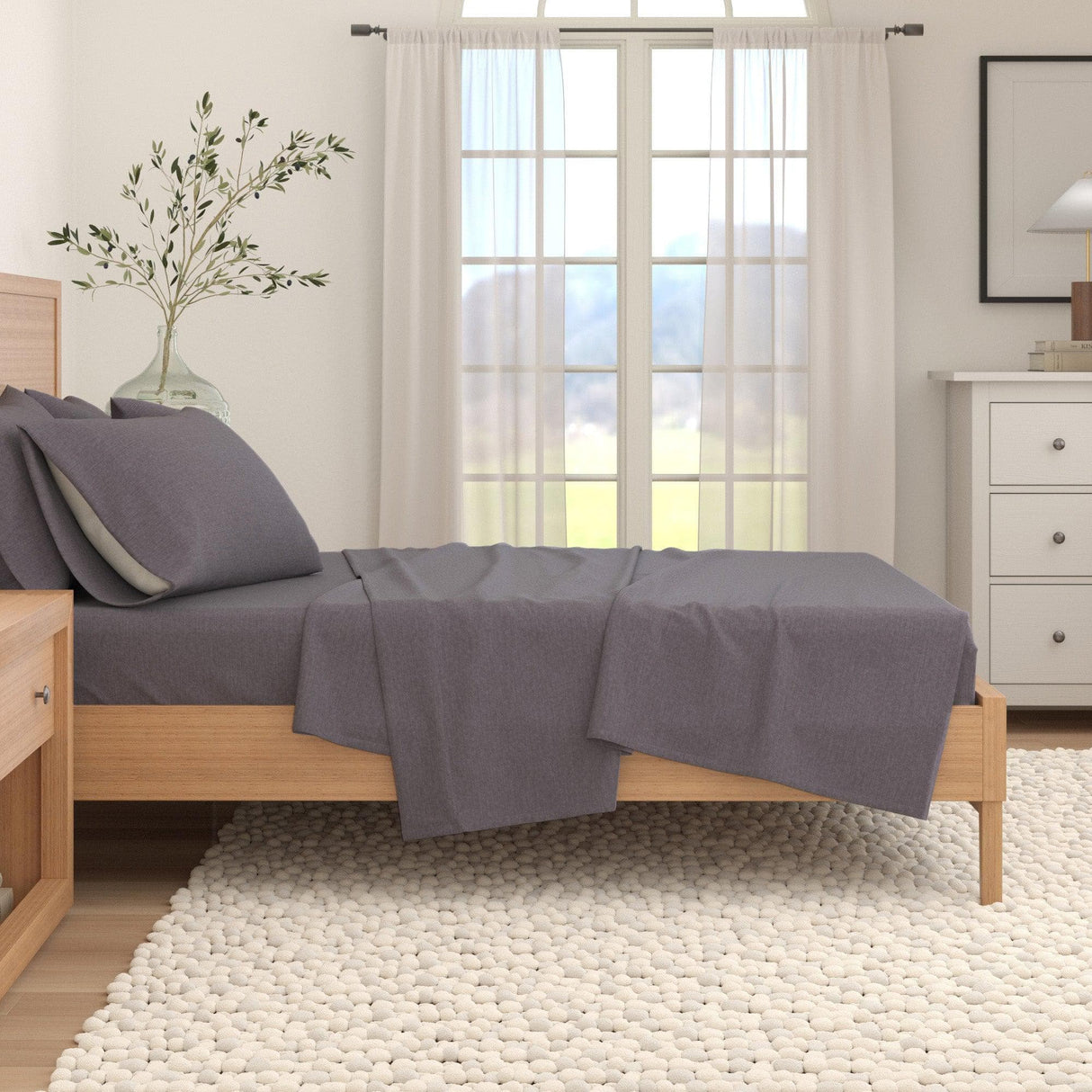 4 Piece Heathered Solid Cotton Blend Flannel Sheet Set - Anders Collection