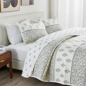 Floral Striped Microfiber Quilt Set - Hermine Collection