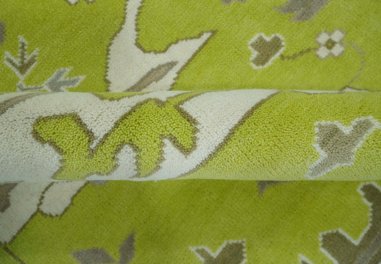 Green and Ivory Hand knotted Oriental Oushak Multi Size wool Area Rug