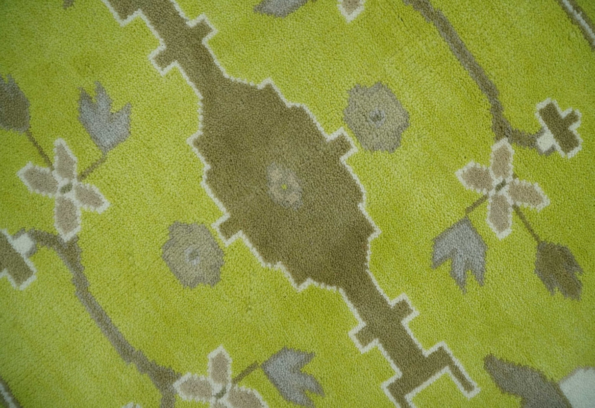 Green and Ivory Hand knotted Oriental Oushak Multi Size wool Area Rug