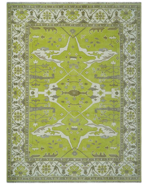 Green and Ivory Hand knotted Oriental Oushak Multi Size wool Area Rug