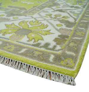 Green and Ivory Hand knotted Oriental Oushak Multi Size wool Area Rug