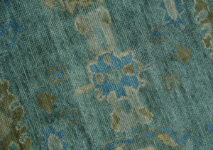 Green, Beige and Blue Hand knotted Traditional Oushak Multi Size Wool Area Rug