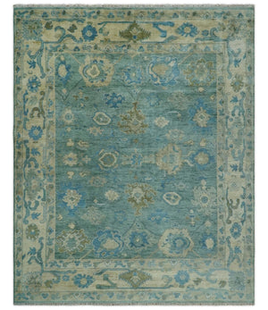 Green, Beige and Blue Hand knotted Traditional Oushak Multi Size Wool Area Rug