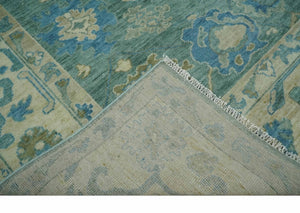 Green, Beige and Blue Hand knotted Traditional Oushak Multi Size Wool Area Rug