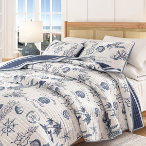 Coastal Printed Cotton Quilt Set - Calypso Collection