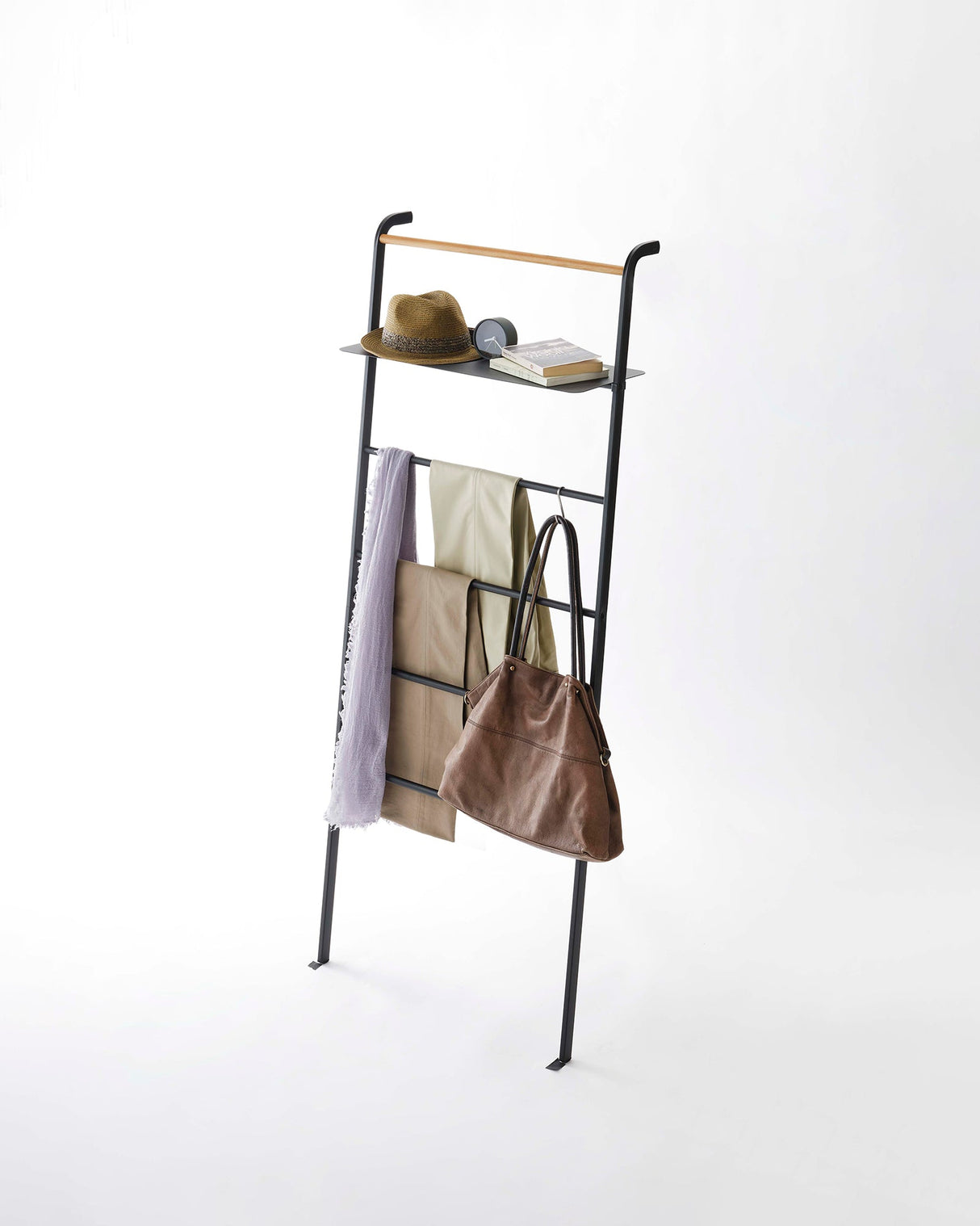 Leaning Storage Ladder With Shelf (63" H)  - Steel