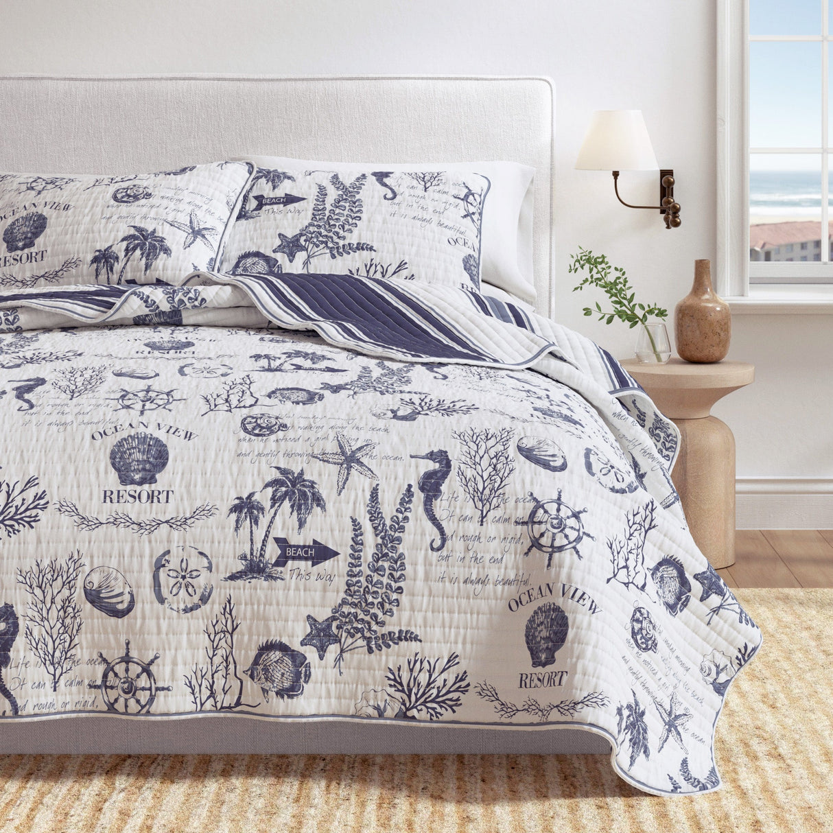 Coastal Printed Cotton Quilt Set - Calypso Collection