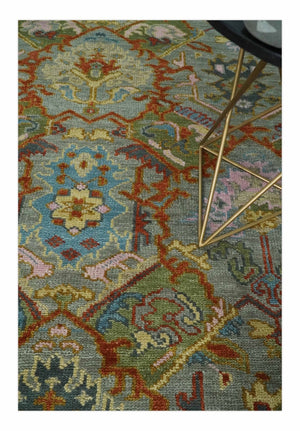 Hand knotted Olive, Rust and Gray Traditional Antique Moss Oushak Multi Size wool Area Rug