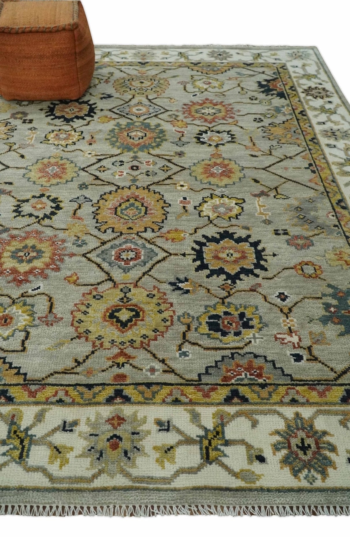 Hand Knotted Beige, Mustard and Ivory Traditional Oriental Oushak Custom Made Wool area Rug