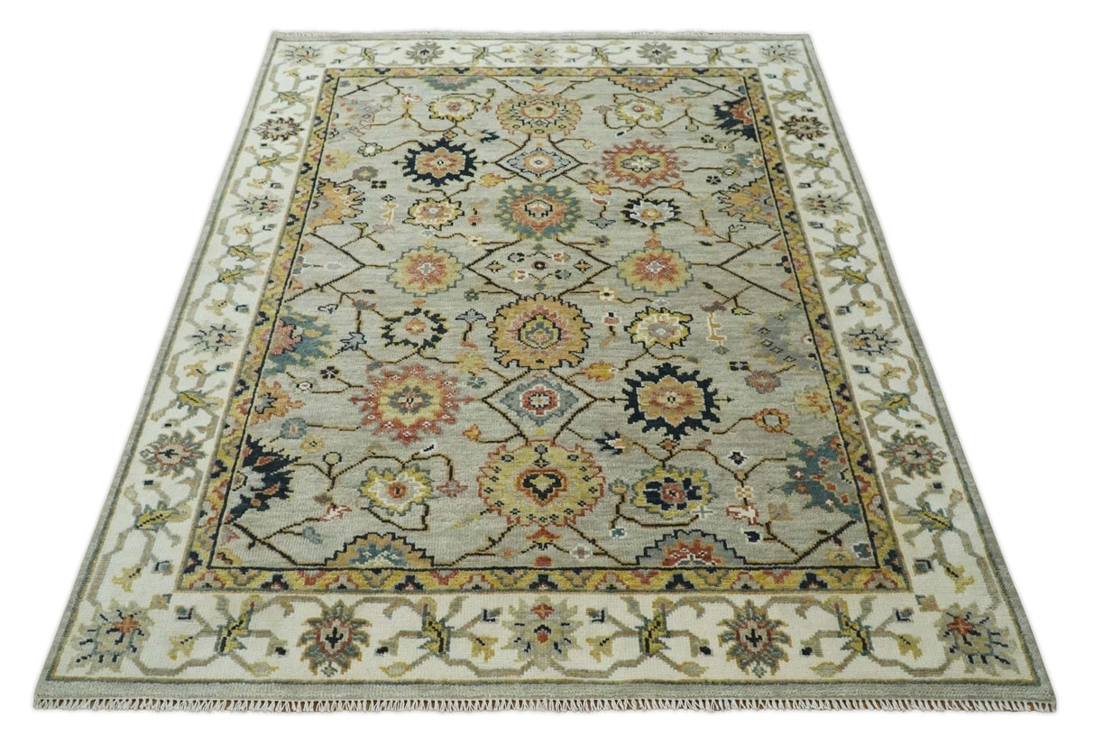 Hand Knotted Beige, Mustard and Ivory Traditional Oriental Oushak Custom Made Wool area Rug