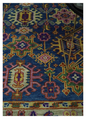 Hand Knotted Blue and Beige Persian Oushak Wool Rug