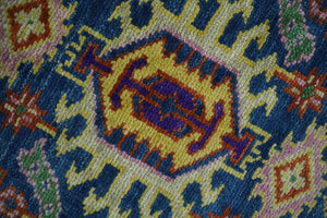 Hand Knotted Blue and Beige Persian Oushak Wool Rug