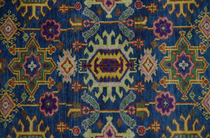 Hand Knotted Blue and Beige Persian Oushak Wool Rug