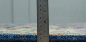 Hand Knotted Blue and Beige Persian Oushak Wool Rug