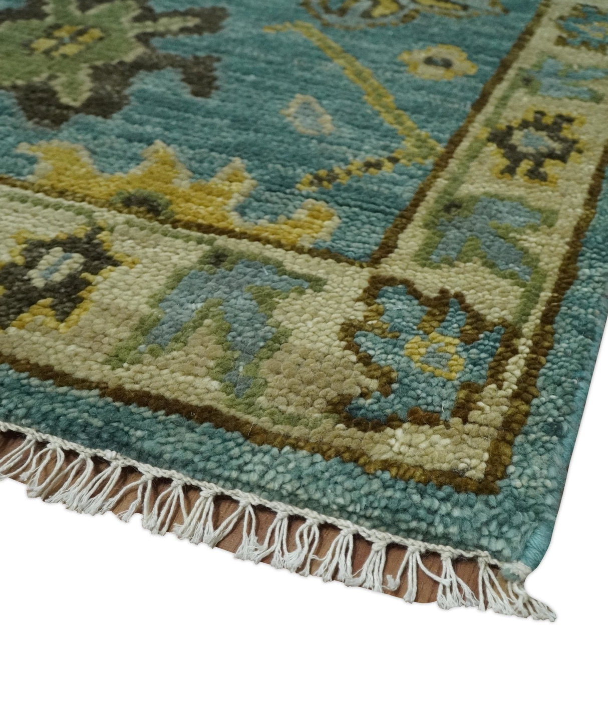 Hand Knotted Teal and Gold Traditional Oushak Multi Size Wool Area Rug