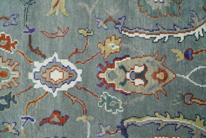 Hand Knotted Gray and Ivory Traditional Oriental Oushak Wool Area Rug