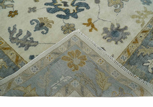 Hand Knotted Ivory, Blue and Brown Traditional Persian Oushak Wool Rug | TRDCP910