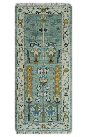 Hand Knotted Traditional Blue and Ivory Antique Oushak Custom Made Wool Area Rug
