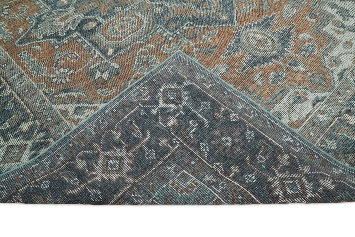 Antique look Vintage Style Distressed finished Brown, Ivory and Charcoal Hand Knotted Traditional Heriz serapi multi Size wool Area Rug