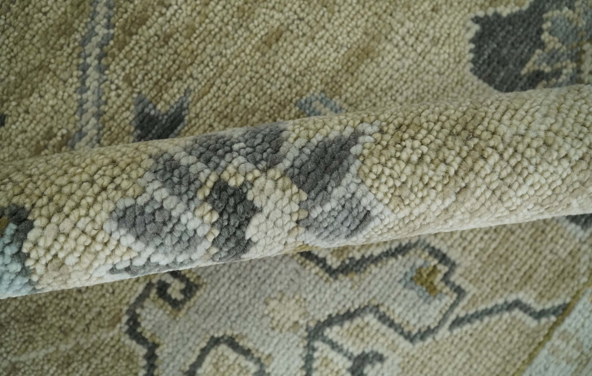 Hand Knotted Antique Oushak Olive and Beige Traditional Oushak Multi Size Wool Area Rug
