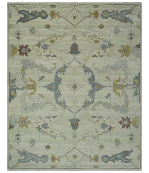 Hand Knotted Beige and Charcoal Oriental Multi Size Oushak Wool Area Rug