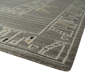Hand Knotted Charcoal, Ivory and Beige Traditional Heriz Serapi Multi Size Wool Area Rug, Kids, Living Room and Bedroom Rug