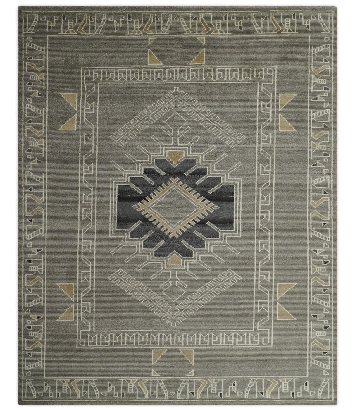Hand Knotted Charcoal, Ivory and Beige Traditional Heriz Serapi Multi Size Wool Area Rug, Kids, Living Room and Bedroom Rug