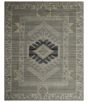 Hand Knotted Charcoal, Ivory and Beige Traditional Heriz Serapi Multi Size Wool Area Rug, Kids, Living Room and Bedroom Rug