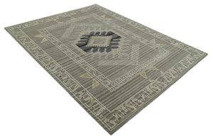 Hand Knotted Charcoal, Ivory and Beige Traditional Heriz Serapi Multi Size Wool Area Rug, Kids, Living Room and Bedroom Rug