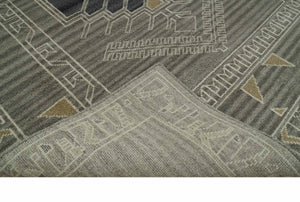 Hand Knotted Charcoal, Ivory and Beige Traditional Heriz Serapi Multi Size Wool Area Rug, Kids, Living Room and Bedroom Rug