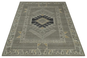 Hand Knotted Charcoal, Ivory and Beige Traditional Heriz Serapi Multi Size Wool Area Rug, Kids, Living Room and Bedroom Rug