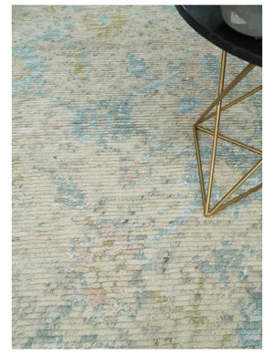Contemporary Ivory and Blue Hand Knotted Multi Size Rug