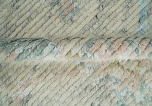 Contemporary Ivory and Blue Hand Knotted Multi Size Rug
