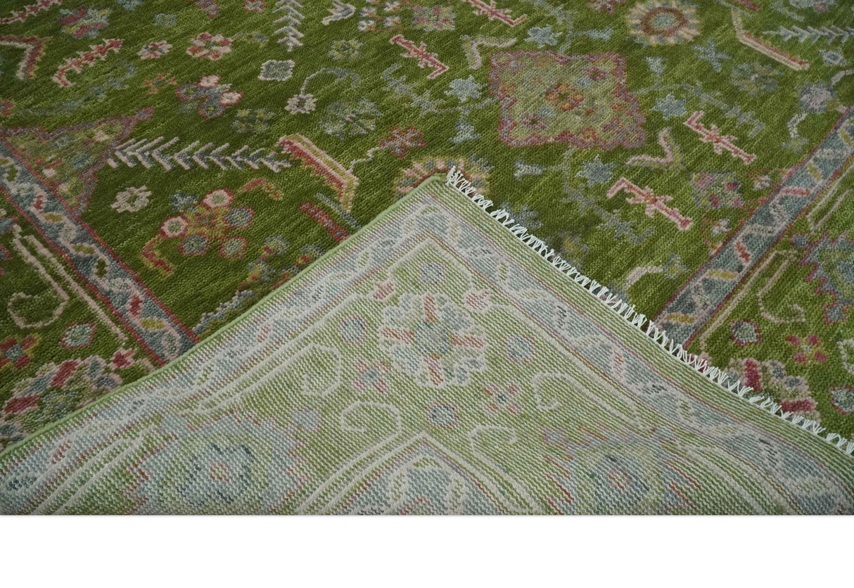 Hand Knotted Green and Silver Traditional Multi Size Antique Wool Area Rug