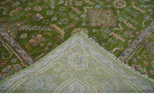 Hand Knotted Green and Silver Traditional Multi Size Antique Wool Area Rug