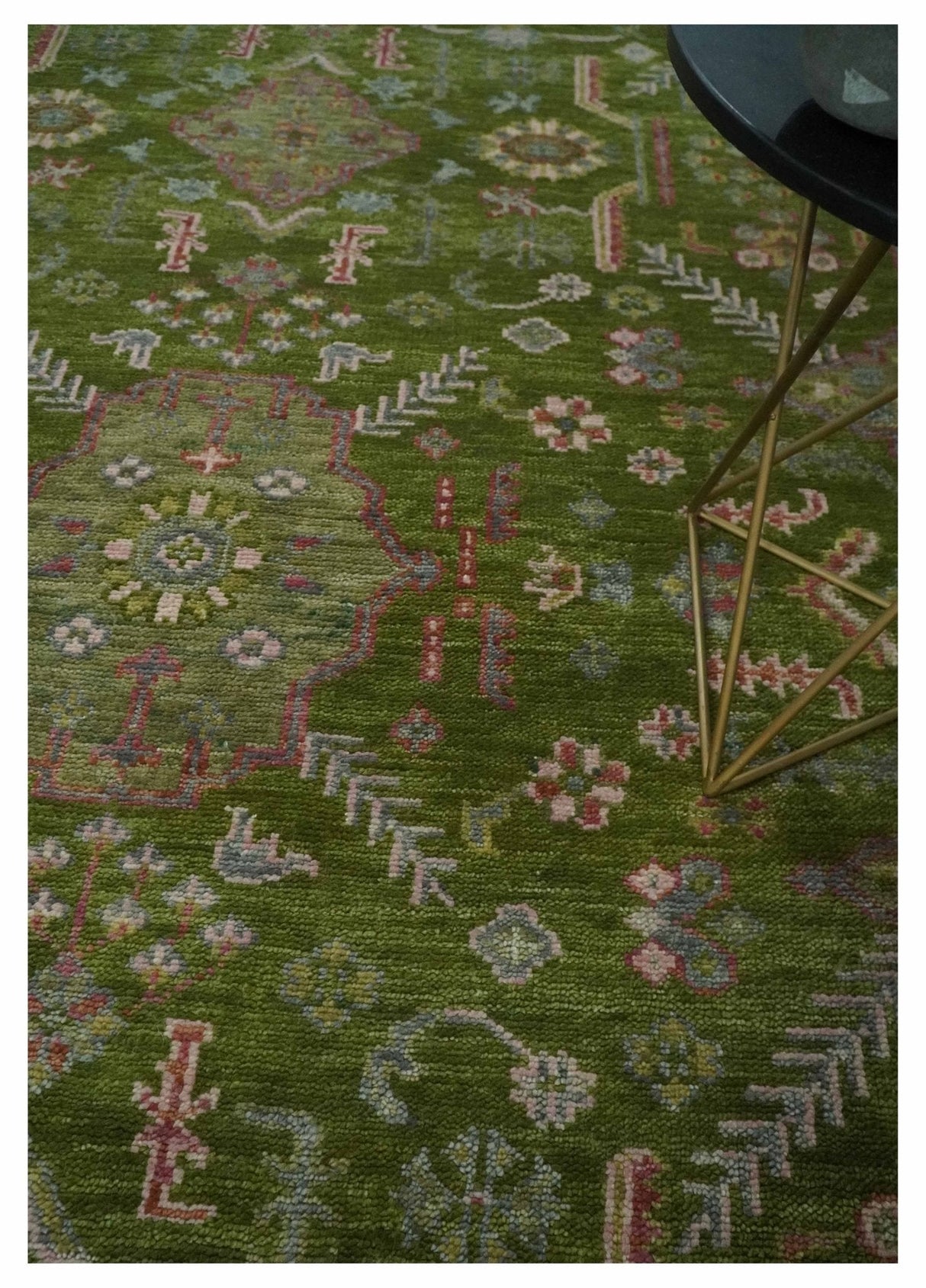 Hand Knotted Green and Silver Traditional Multi Size Antique Wool Area Rug
