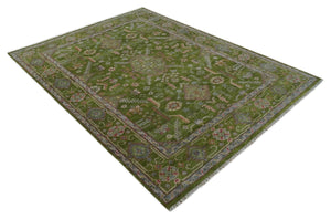 Hand Knotted Green and Silver Traditional Multi Size Antique Wool Area Rug