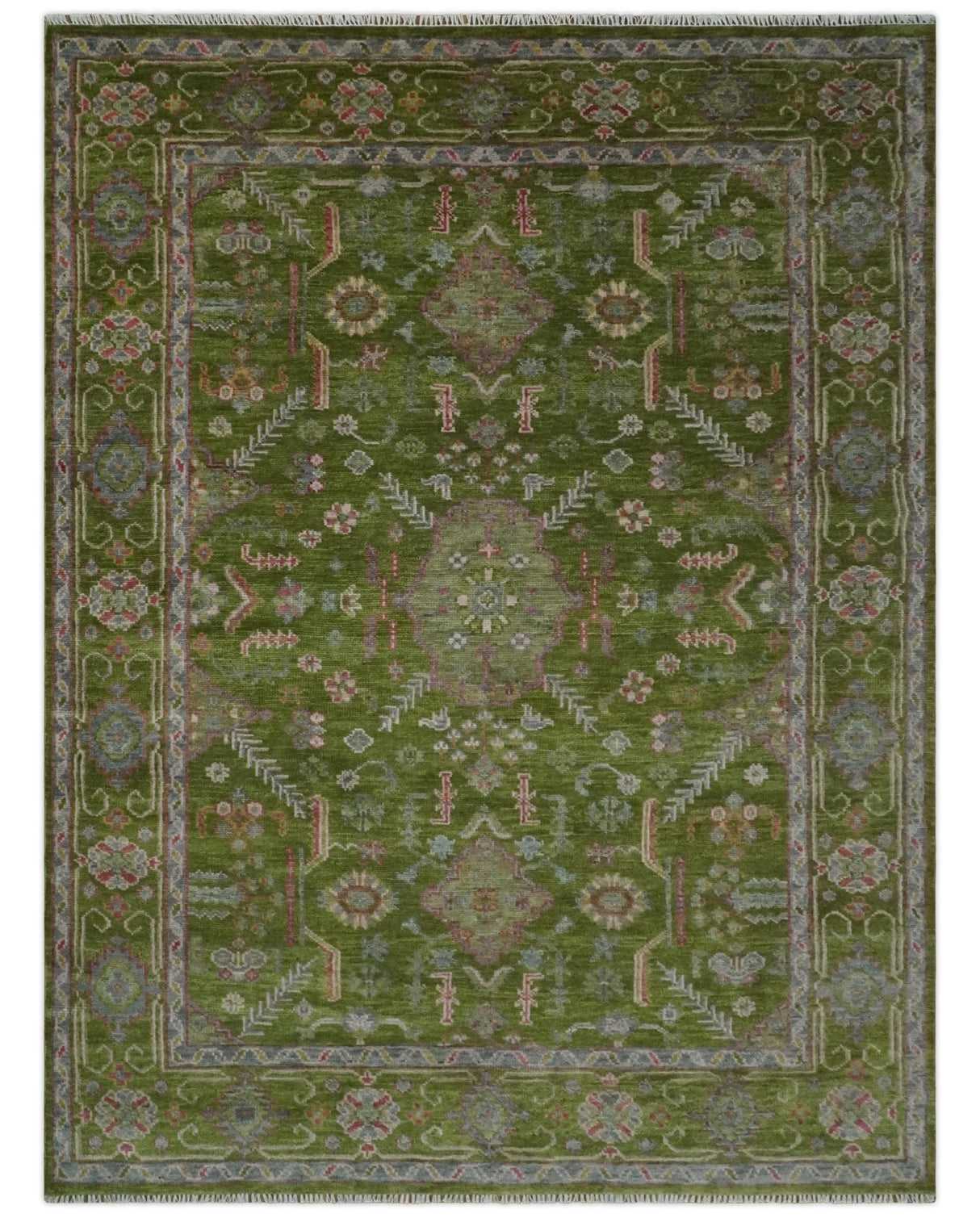 Hand Knotted Green and Silver Traditional Multi Size Antique Wool Area Rug