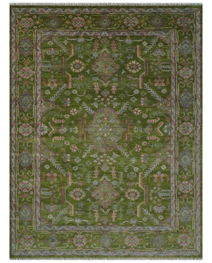 Hand Knotted Green and Silver Traditional Multi Size Antique Wool Area Rug