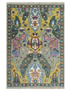 Hand knotted Green, Pink and Gold Traditional large design Antique Oushak Custom Made wool Area Rug