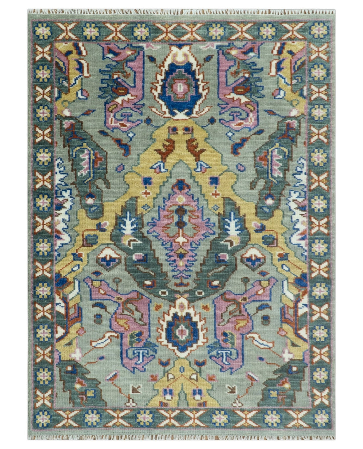 Hand knotted Green, Pink and Gold Traditional large design Antique Oushak Custom Made wool Area Rug