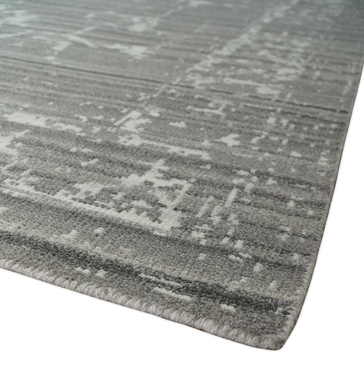 Hand Knotted Ivory and Charcoal Traditional Abstract Natural Wool Custom Made Area Rug, Kids, Living Room and Bedroom Rug