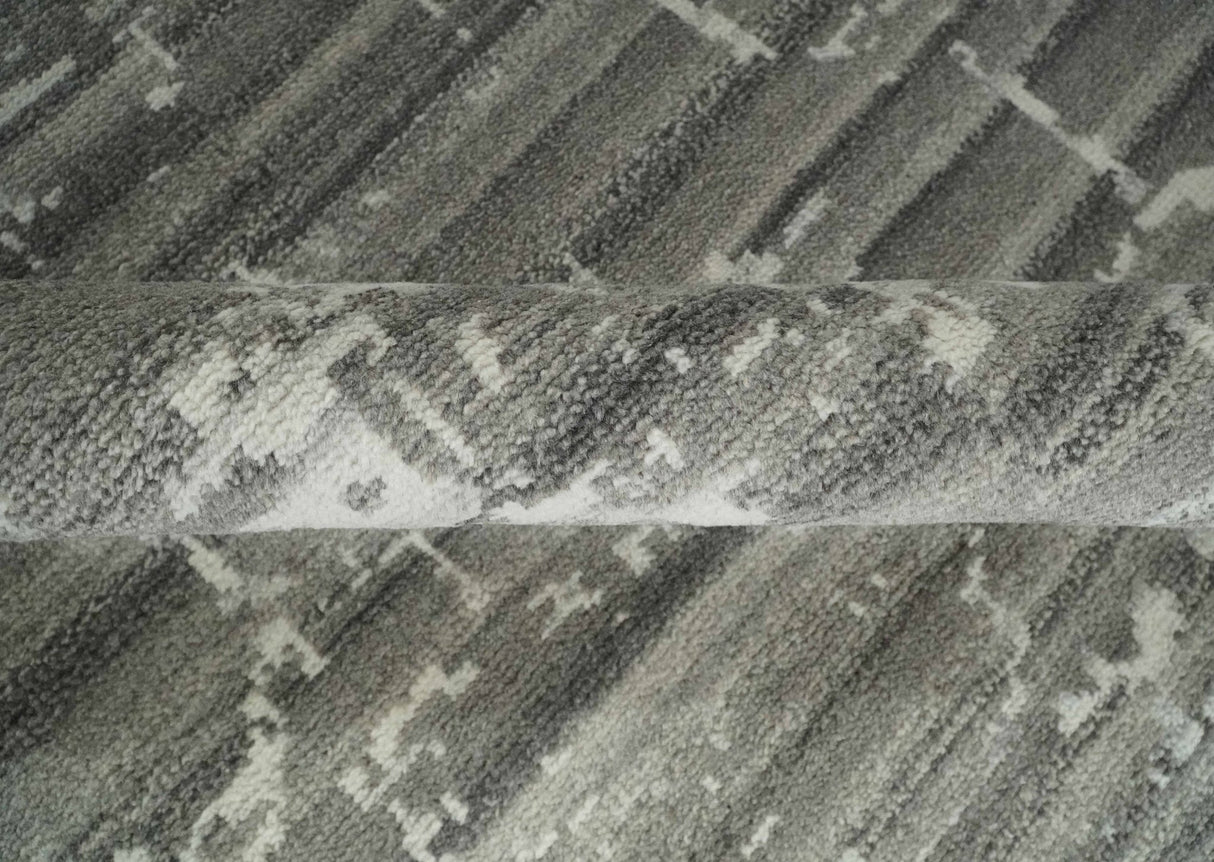 Hand Knotted Ivory and Charcoal Traditional Abstract Natural Wool Custom Made Area Rug, Kids, Living Room and Bedroom Rug