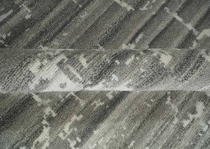 Hand Knotted Ivory and Charcoal Traditional Abstract Natural Wool Custom Made Area Rug, Kids, Living Room and Bedroom Rug