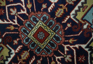 Hand Knotted Ivory, Brown and Blue Traditional Antique Style Wool Area Rug