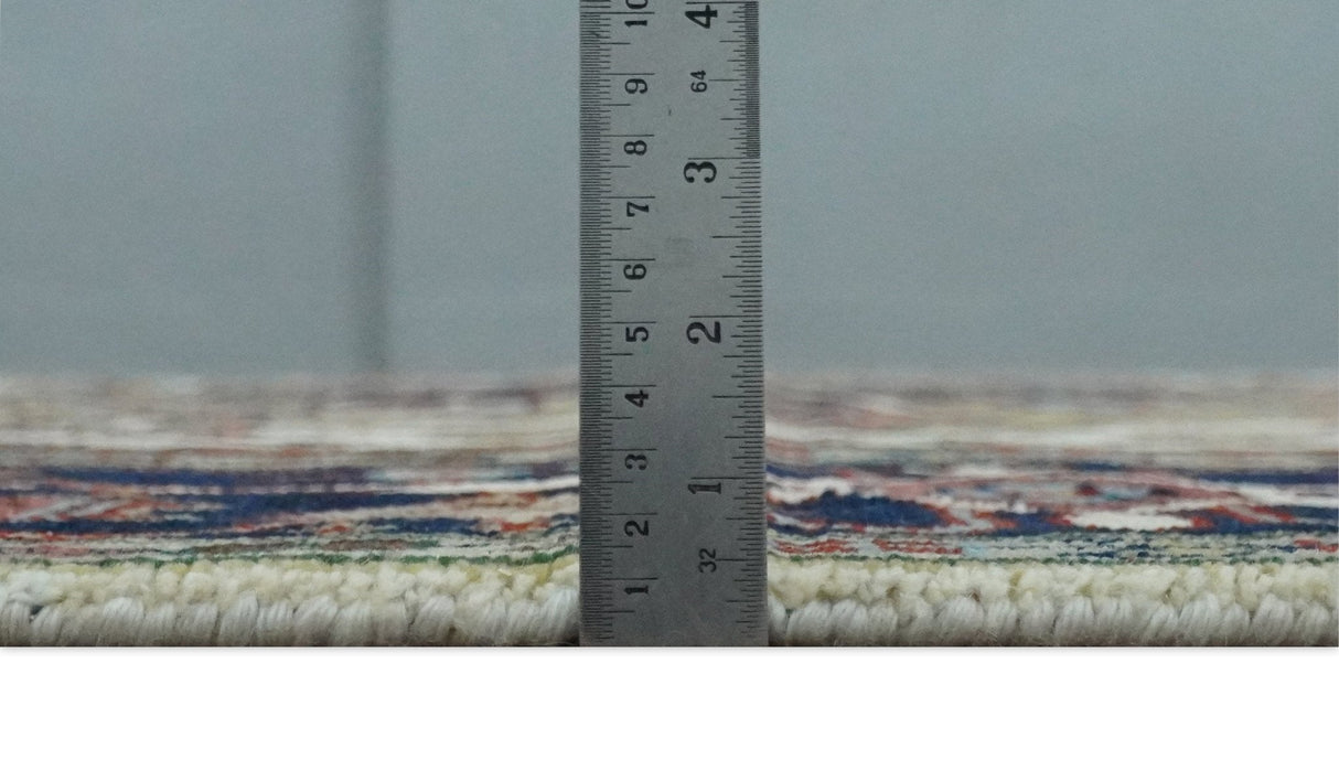 Hand Knotted Ivory, Brown and Blue Traditional Antique Style Wool Area Rug