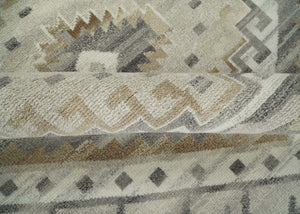 Hand Knotted Ivory, Charcoal and Beige Traditional Medallion Natural Wool Custom Made Area Rug, Kids, Living Room and Bedroom Rug