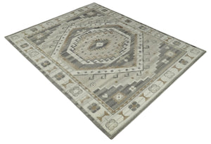 Hand Knotted Ivory, Charcoal and Beige Traditional Medallion Natural Wool Custom Made Area Rug, Kids, Living Room and Bedroom Rug