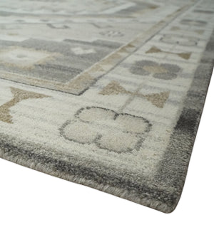 Hand Knotted Ivory, Charcoal and Beige Traditional Medallion Natural Wool Custom Made Area Rug, Kids, Living Room and Bedroom Rug